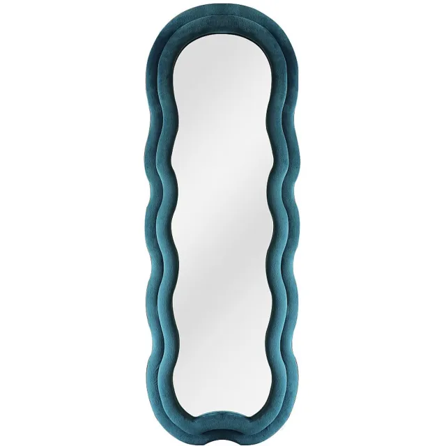 Vente-unique Organische spiegel in fluweel - H 160 x B 60 cm - Blauw - LINOA
