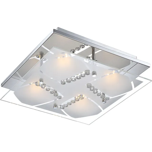 Globo Lighting Plafondlamp Kristallen lamp Woonkamerlamp, chroomglas kristallen helder, LED 4W 1600Lm warm wit, LxBxH 30x30x8,4cm zilver