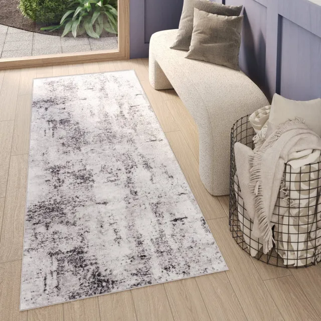 Tapiso Sky Vloerkleed Loper Grijs Vintage Woonkamer Tapijt Maat - 70x150 Licht en Donker Grijs
