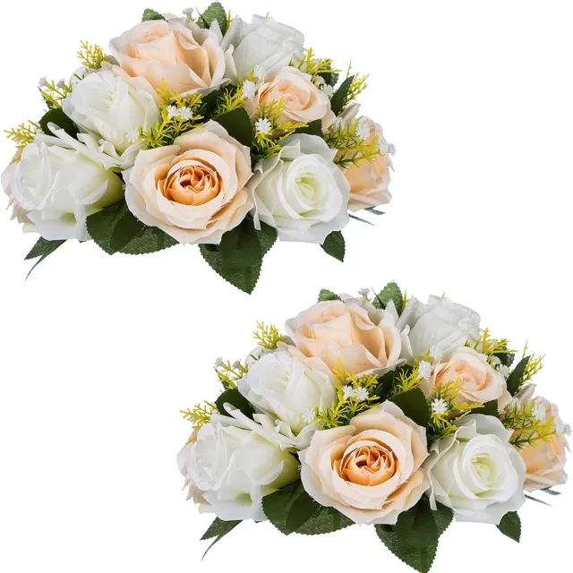 KZQ Set van 2 rozenballen, simulatierozen, bloemenballen met voet, bloemenstandaard rozen voor bruiloftsfeest, 2 stuks Wit en champagne