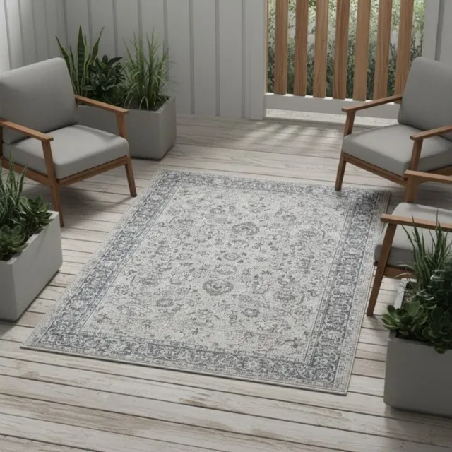 TapisTrend Buiten- en terraskleden Beigegrijs 120x170 cm Vintage oosters - tapijt met bloemenpatroon, geschikt voor binnen- en buitengebruik, voor de woonkamer en het terras