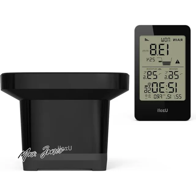 Mrs. Jones Uzoli Regenmeter draadloos buitensensor DCF radiogestuurde klok Neerslag geschiedenis Temperatuur Regenalarm 24h Digitale regenmeter tuin EM3356E .