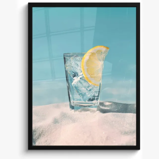 FrameYourWall Poster in lijst - Fotolijst 50x70 cm - Posters - Glas - ijsblokjes - Citroen - Posterlijst zwart - Decoratie - Wanddecoratie woonkamer - Muurdecoratie slaapkamer