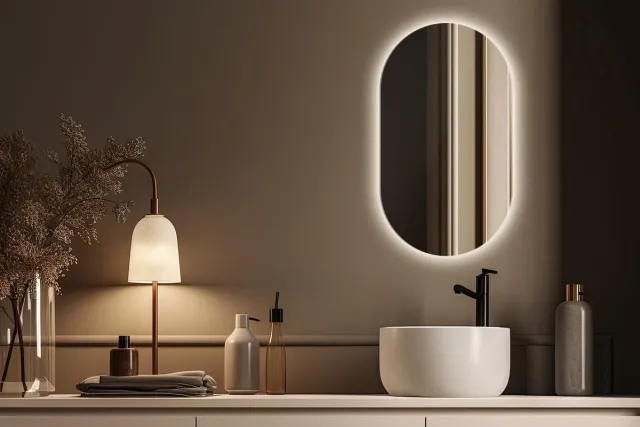Coloray Wandspiegel Oval LED - Große Oval LED Spiegel - 46 cm x 80 cm - Große Wandspiegel Oval LED - Oval LED Spiegel Wand - Warm Licht - Eleganter Oval LED Spiegel - Oval LED Spiegel Flur Warm Wit