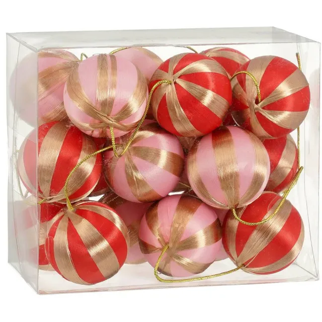 Mica Decorations Slinger ballen - streep roze rood Roze, rood