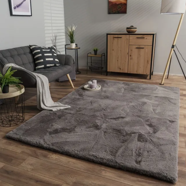 TT Home Woonkamer hoogpolig tapijt langpolig zacht konijnenbont imitatie zacht 80 x 150 cm Rond 80 x 150 cm Rond antraciet