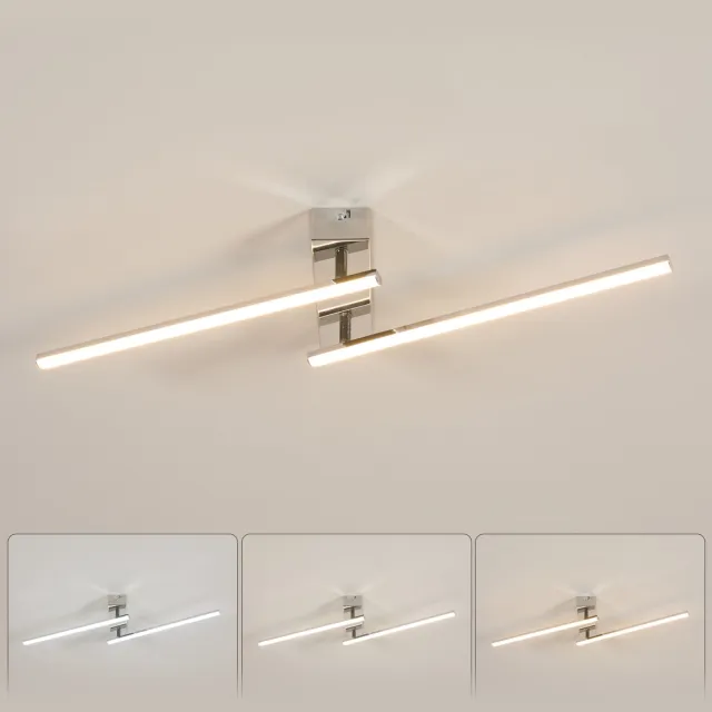 Riserva LED Plafondlamp modern langwerpig chroom, draaibaar 84cm, 24W driekleuren 3000/4500/6500K, ijzer + aluminium + siliconen, voor woonkamer slaapkamer keuken