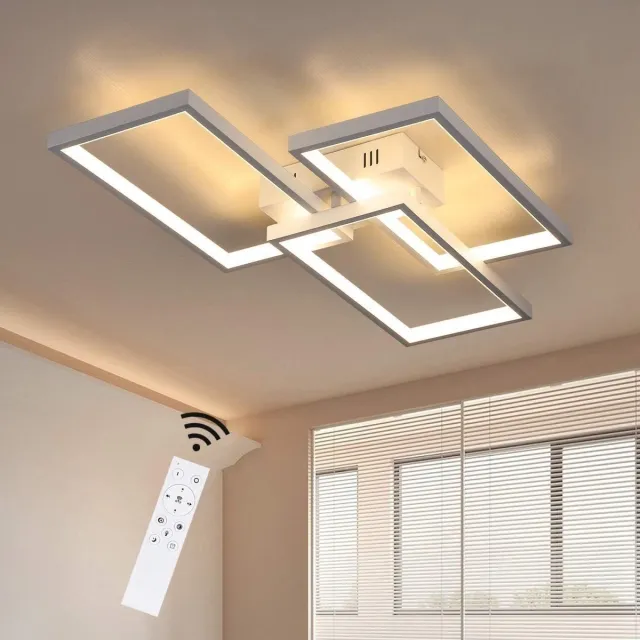 NETTLIFE Plafondlamp LED – Wit – rechthoekig - 3-lichts – Metaal – Dimbaar – Moderne Plafondverlichting – met Afstandsbediening – 63W – voor Woonkamer | Slaapkamer | Eetkamer – 60cm Grijs