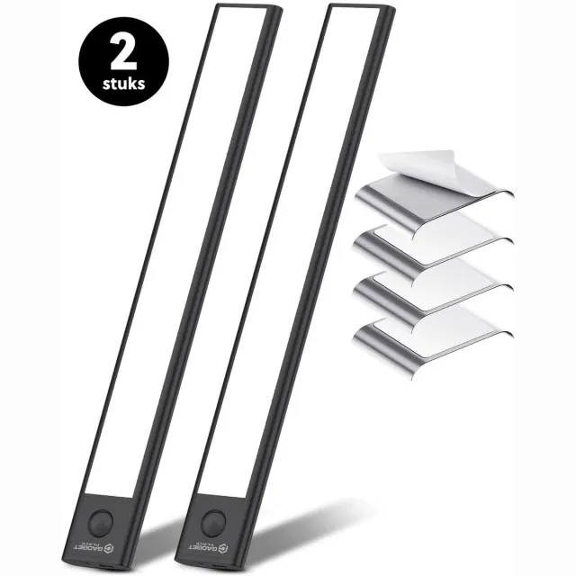 Gadgetplace Kastverlichting LED met Bewegingssensor en Bevestigingsset - Draadloos - 30 cm - (2 PACK) - Zwart