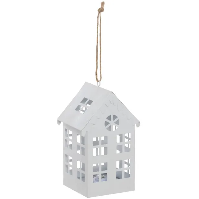 Feeric lights & Christmas Zelfgemaakte LED-verlichte dennenboomhanger van wit metaal, 10 cm Blanc