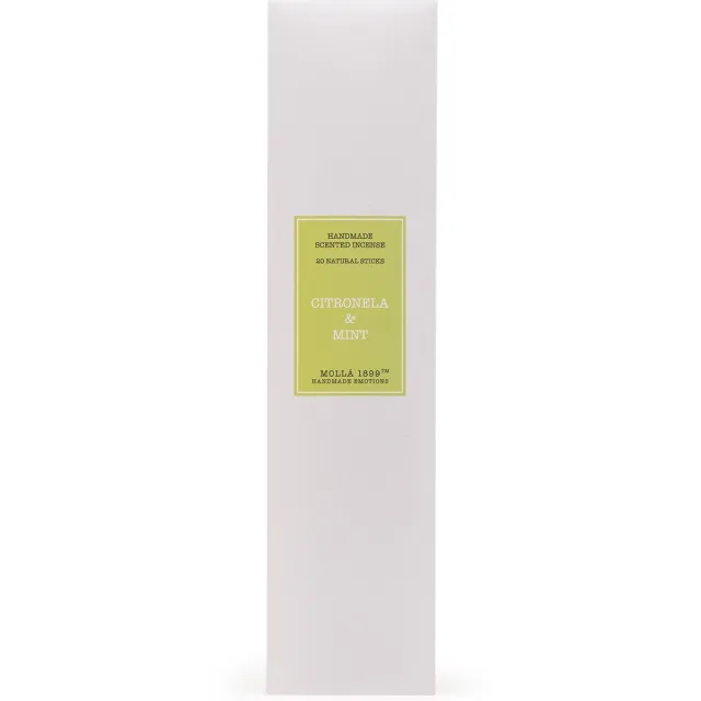 Cereria Mollà 1899 wierookstokjes Citronella & Mint 20 geurstaafjes wierook handgerold geurverspreider -Incense sticks witte verpakking, bruine stokjes