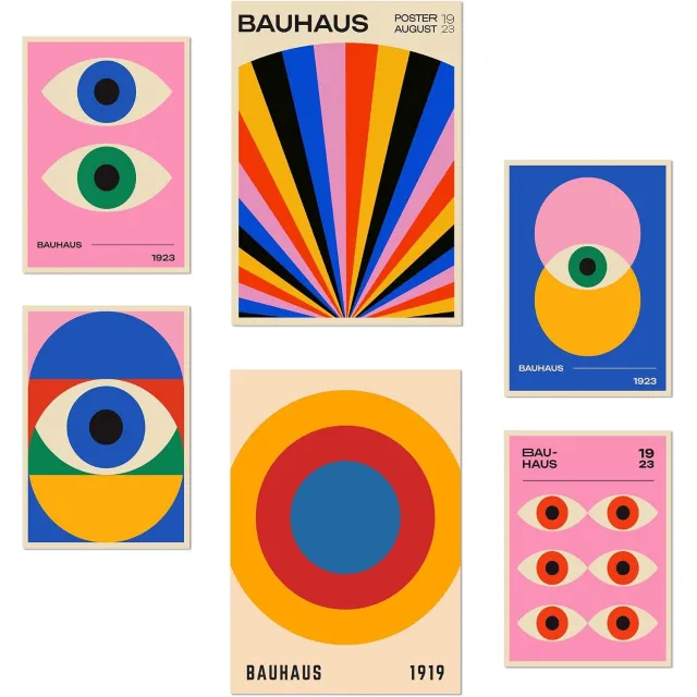 Nacnic Set van 6 Bauhaus Posters - Geometrisch & Oog Design - A3/A4