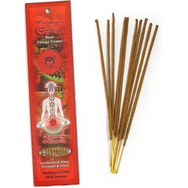 Wierook, handgerold, Prabhuji's Gifts, 'Chakra 1 (rood)', 20 sticks