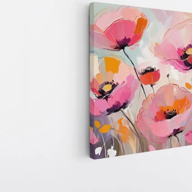 Saammp Canvas Schilderij - Roze - Bloemen - Abstract - 60x60 - Foto op canvas - Wanddecoratie - Muurdecoratie Woonkamer - Kantoor Decoratie