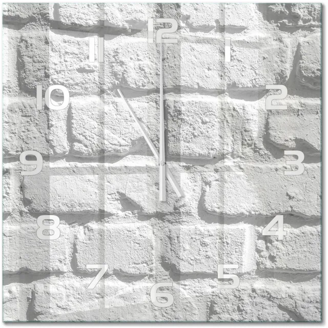 TULUP Wandklok - Bakstenen muur Glazen Wandklok Design - 60x60 cm - Wit Klok Glas Met Opdruk - Witte handen - Vierkante Klok - Wandklok Glas Met Motief - Decoratieve Glazen Klok