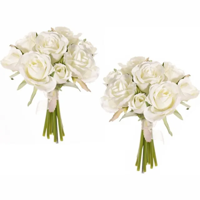 Top Art Topart Boeketje Rozen kunstbloemen - 18x stuks - wit - 20 cm - roos - decoratie