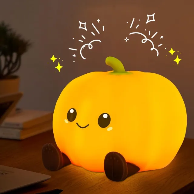 Daity Pompoennachtlampje - oplaadbaar babynachtlampje - 3-standen helderheid - dimbaar via aanraking - timerfunctie van 20 minuten - kamerdecoratie - Halloween - Kerstmis en verjaardagscadeau Oranje