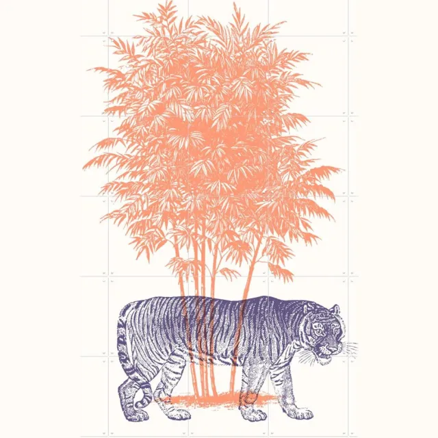 IXXI Tiger tree, Florent Bodart - 100 x 140 cm - Grote wanddecoratie en posters - Line art, Illustraties, Houtsnede, Woonkamer, Bomen, Natuur, Wilde Oranje