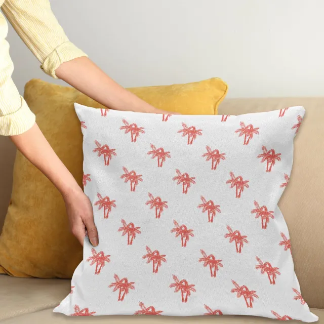 ABAKUHAUS Koraal Sierkussenhoes, Tropisch Gekleurd Coconut Palm Bomen Silhouetten Hawaiian Jungle Planten Werk van Kunst, Decoratieve Vierkante Sierkussenhoes, 40 x 40 cm, Wit Koraal