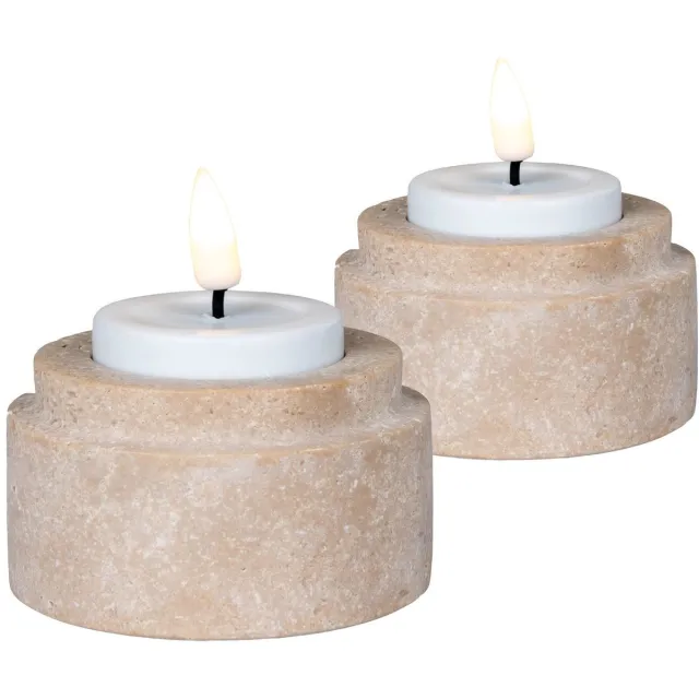 Housenordic Travertin Theelichthouders - Set van 2. - House Nordic - Kaarsenhouders - Beige - Steen