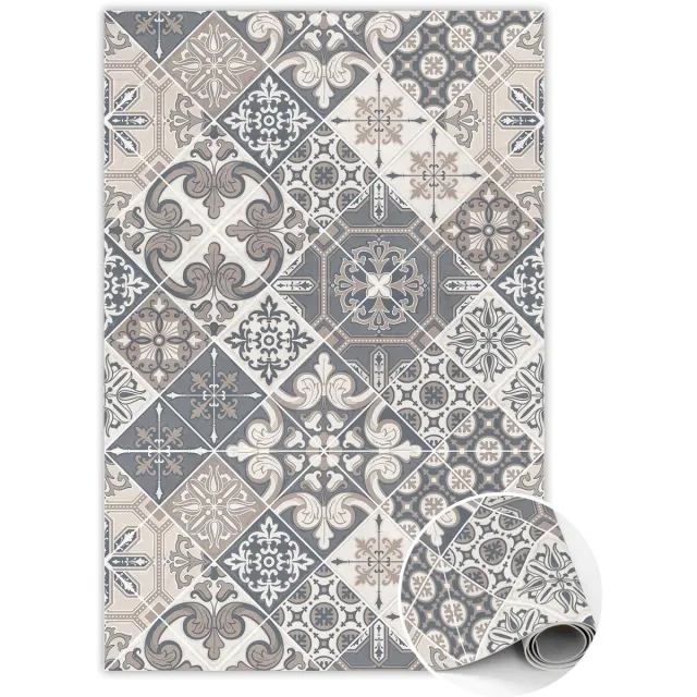 TULUP Vinyl Tapijt - Catalaanse bloemen Vloerkleed Vinyl - 60 x 90 cm - Beige Vloerkleed Vinyl - PVC Tapijt - Tapijt Vinyl - Haltapijt - Kantoortapijt Beige Catalaanse Bloemen