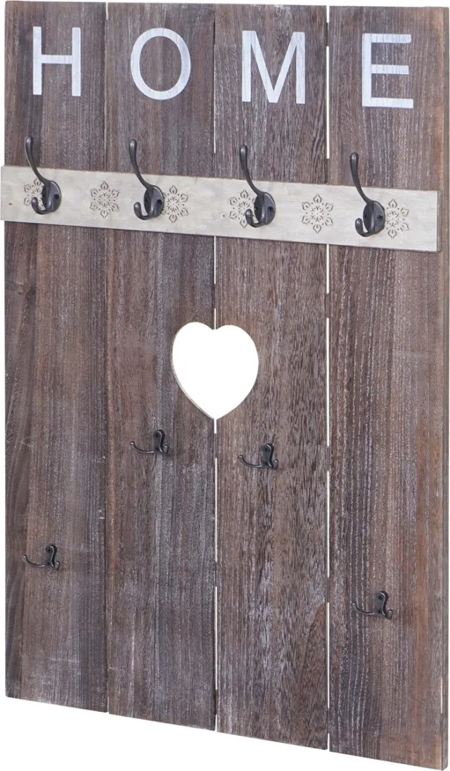 MCW Wandgarderobe MCW-C89 Home, garderobe paneel garderobe, shabby look vintage, 8 haken 91x60cm ~ bruin, shabby