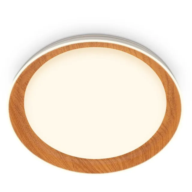 B.K.Licht BRILONER Ijus - LED Plafondlamp met houtdecor - plafonniere met elegante lichtrand - warm wit licht - 24W - Ø43cm bruin