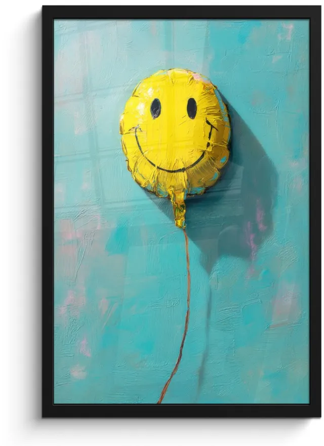FrameYourWall Poster in lijst - Fotolijst 40x60 cm - Posters - Ballon - Geel - Smiley - Posterlijst zwart - Decoratie - Wanddecoratie woonkamer - Muurdecoratie slaapkamer