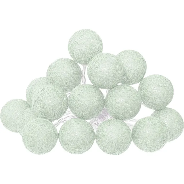 Atmosphera LED Lichtslinger Land balletjes Celadon groen- Lichtslingers katoen - Cotton ball - 16 Ballen - Dia 3.5 cm - Guirlande