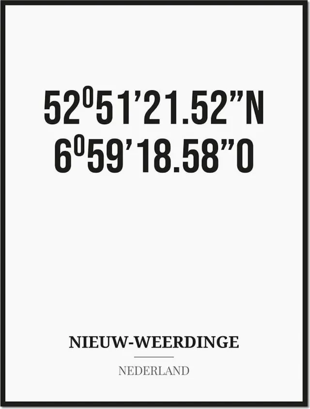 Studio216 Poster/kaart NIEUW-WEERDINGE met coördinaten zwart, wit