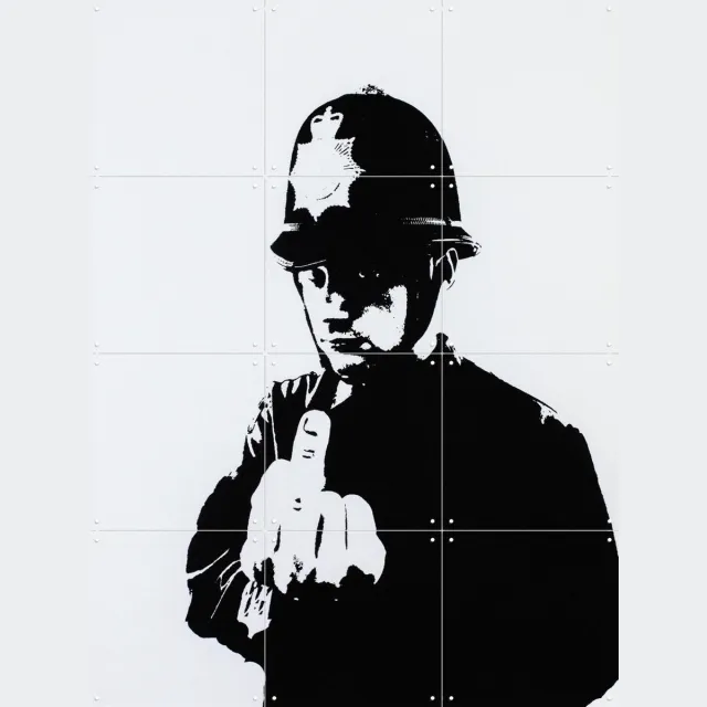 IXXI Rude Copper, Banksy - 60 x 80 cm - Grote wanddecoratie en posters - Pop art, Illustraties, Street art, Mancave, Woonkamer, Mensen, Portretten Zwart / Monochroom / Zwart en wit