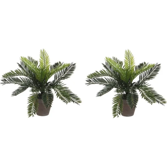 Shoppartners Mica Decorations Kunstplant Cycaspalm - 2x - groen - H33 cm - in pot - kamerplant - kantoorplant