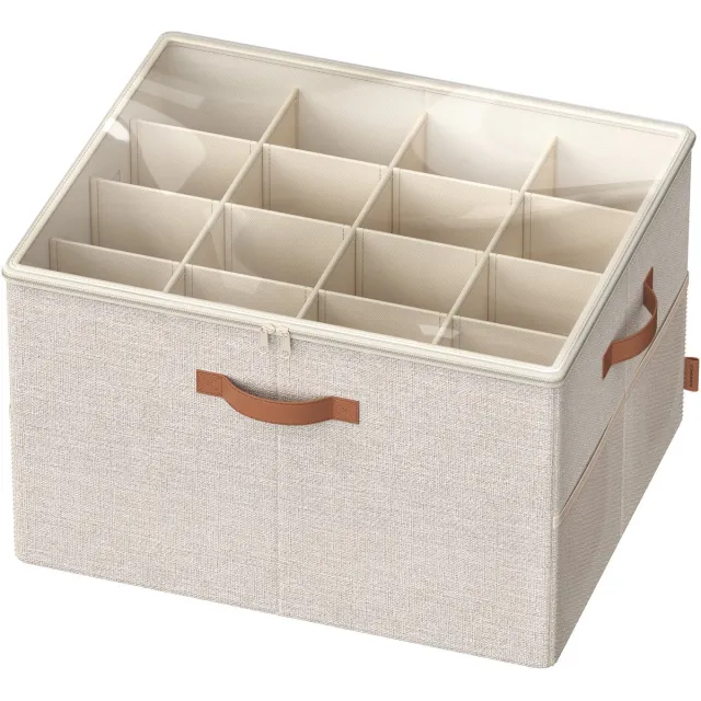 Songmics Schoenendoos - Schoenenorganizer - Voor 16 Paar Schoenen - Transparant Deksel - Ruimtebesparend Cappuccinobeige