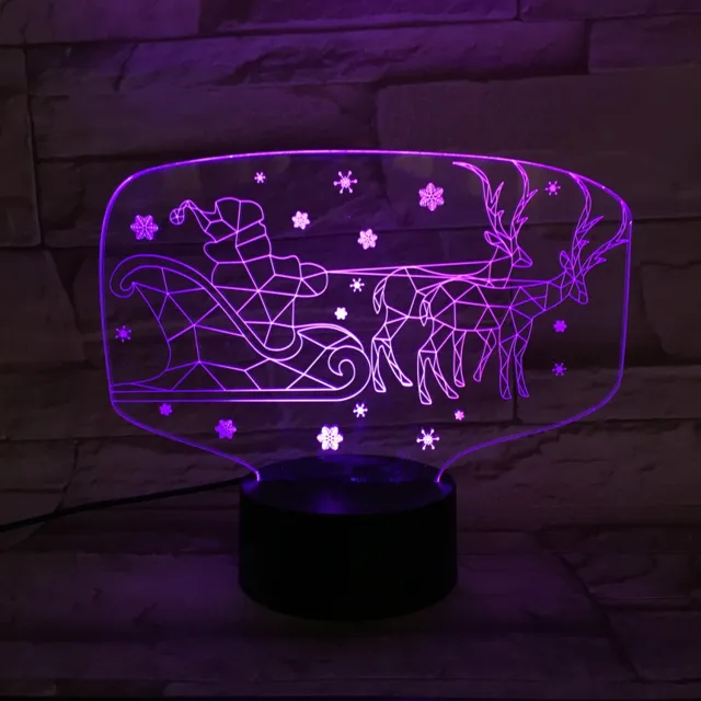 MC Living 3D Led Lamp Met Gravering - RGB 7 Kleuren - Kerstman Met Slee