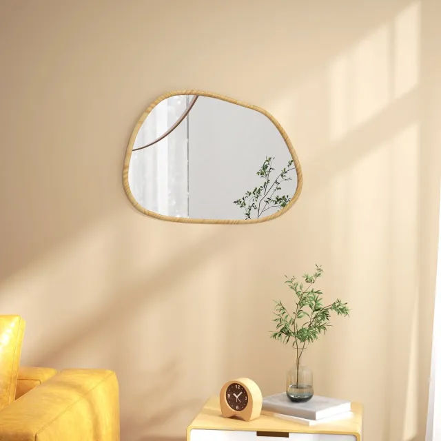 MODFU Wandspiegel - Onregelmatige Vorm - Verticale Of Horizontale Ophanging - Dennenhouten Frame - Natuurlijk Hout - 80 x 60 cm