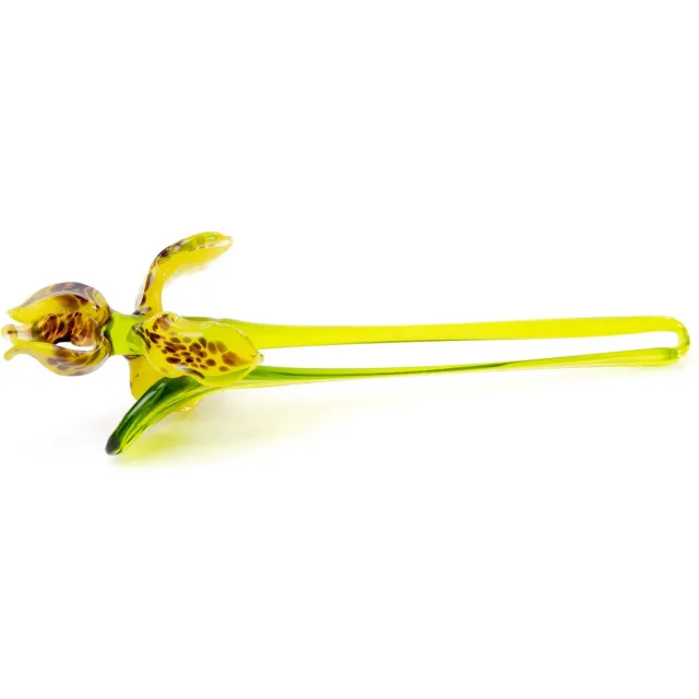 Loranto Glazen Iris Bloem Geel/Bruin – Decoratieve Glazen Bloem – 18 cm - Kunst bloem