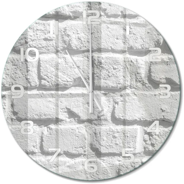 TULUP Wandklok - Bakstenen muur Gekleurde Glazen Klok - fi60 cm - Wit Glazen Klok Met Print - Witte handen - Ronde Klok - Moderne Wandklok Glas - Wandklok Glas Decoratie