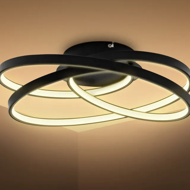 B.K.Licht LED Plafonniere - ringen plafondlamp - zwart - l: 39cm - warm wit licht 3.000 K - 35W