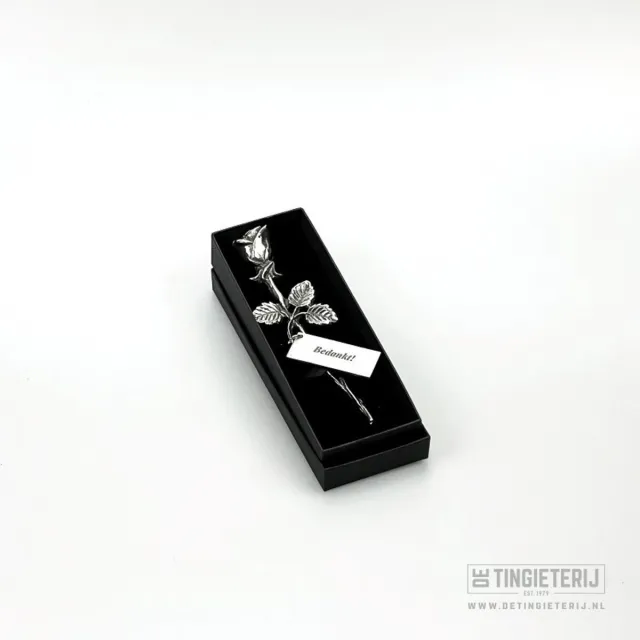 De tingieterij Roosje met label ''bedankt'' - Luxe geschenk - Dankbaar - Cadeau bedankt Zilver