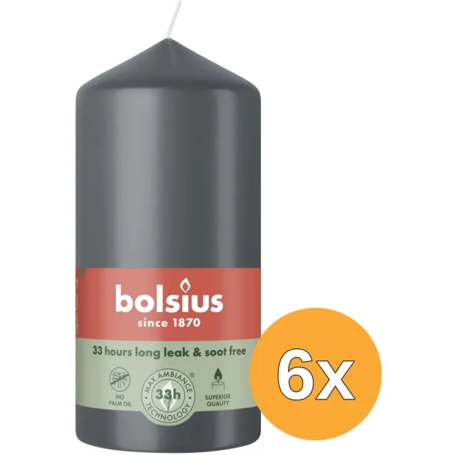 Bolsius 6x Bolsius Stompkaars 120/58 Stormy Grey (1 stuk)