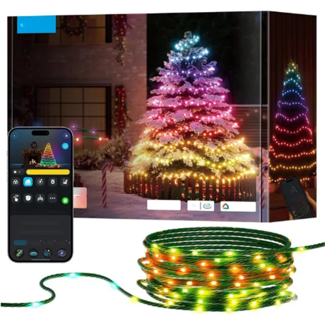 BOG RGBICW Buiten Kerstverlichting - 500 LED 50m - Slimme Sfeerverlichting Binnen - Kerstboom - App Controle - 130+ Scène Modi - Compatibel Met Alexa - Groen Snoer