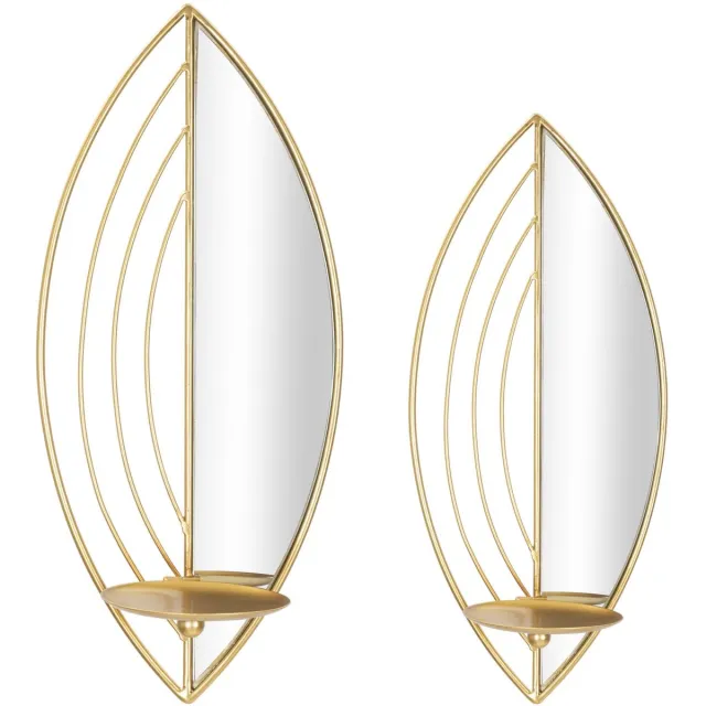 Mauro Ferretti Wandkandelaar Leaf Candle Holder Set 2 Pcs 18×13×41 cm Goud
