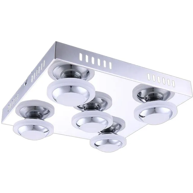 Wofi Plafondlamp chroom woonkamerlamp plafondlamp metaal, 5x LED 4,5W 400Lm warm wit, LxBxH 30x30x9 cm zilver