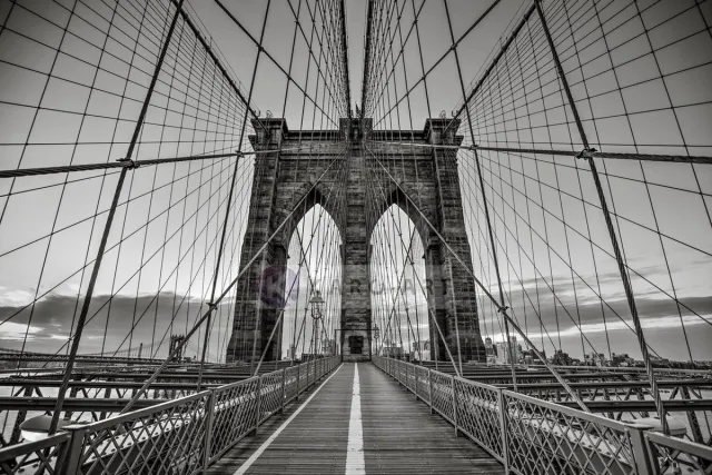 karo-art Afbeelding op acrylglas - Brooklyn Bridge Zwart Wit, New York Multikleur