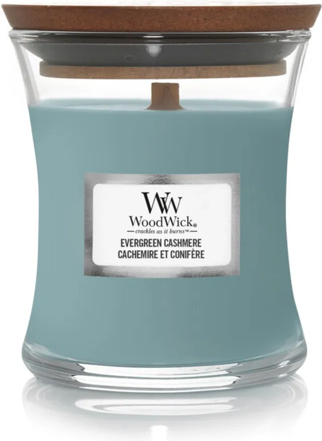 Woodwick Geurkaars Mini Candle - Evergreen Cashmere - 20 branduren - 85gr - 8 cm / ø 7 cm Groen
