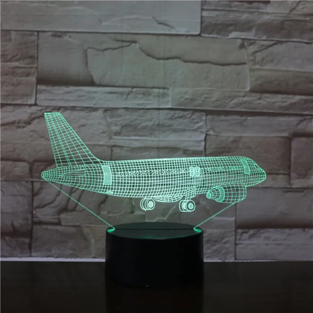 MC Living 3D Led Lamp Met Gravering - RGB 7 Kleuren - Vliegtuig