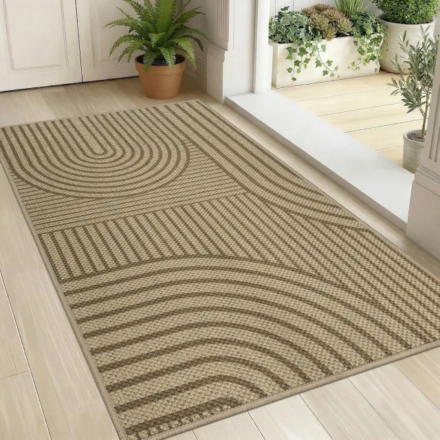 Ultiluxe Deurmat voor entree - Vuilvangmat binnen en buiten - Antislip mat voor voordeur - Absorberend oppervlak voor schoenen - Polyester met rubber achterkant - Geweven motief in vakken - Bruin - 60 x 90 cm