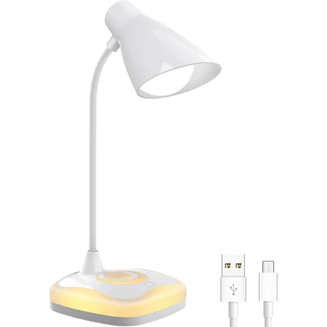 longziming Dimbare LED Bureau Lamp, Oplaadbaar, Flexibele Nek, 3 Helderheidsniveaus, Oogbescherming voor Lezen en Schrijven Wit