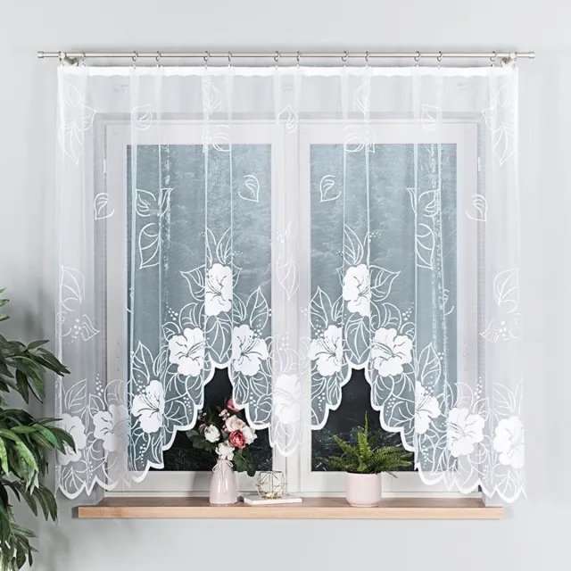 Markizeta Gracjana - Jacquard Gordijn - 300x160 cm - Elegant Bloemen - Decoratief Kanten Rand Wit