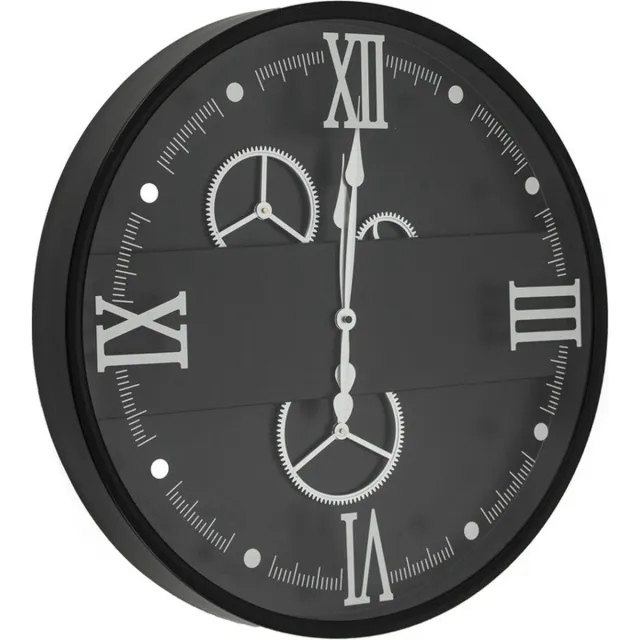 Kolony Industrieel Wandklok Ø 59 cm – Zwart & Zilver – Met Echt Draaiende Tandwielen – Moderne Designklok – Kolony Raderklok